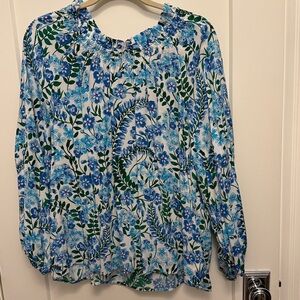 Talbots Blue and Green Floral Top
